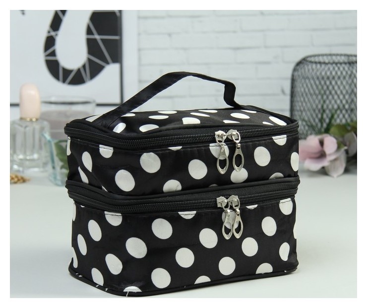 Косметичка, 2 отдела на молниях, зеркало, цвет чёрный/белый 
Косметичка, 2 отдела на молниях, зеркало, цвет чёрный/белый