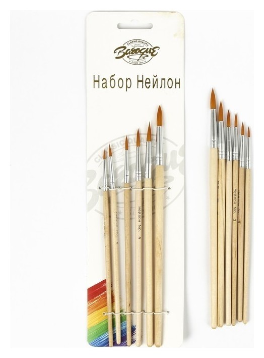 Набор кистей, нейлон, круглые, 6 шт.: №2, 4, 6, 8, 10, 12, с деревянными ручками, на блистере
Набор кистей, нейлон, круглые, 6 шт.: №2, 4, 6, 8, 10, 12, с деревянными ручками, на блистере