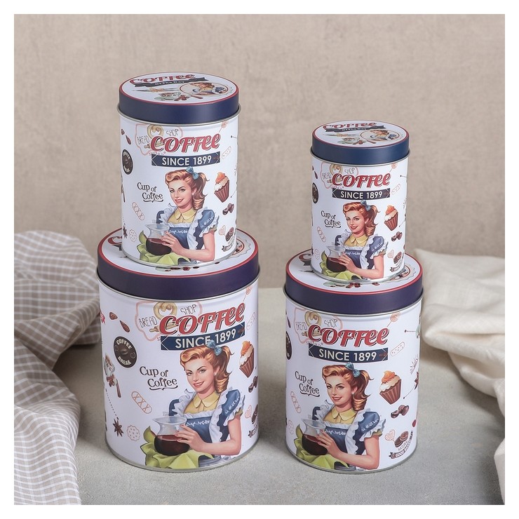 Набор банок для сыпучих продуктов Coffee, 4 шт: ,6×14/8,8×12,5/7,5×11/6×9 см, Разноцветный
Набор банок для сыпучих продуктов Coffee, 4 шт: ,6×14/8,8×12,5/7,5×11/6×9 см, Разноцветный