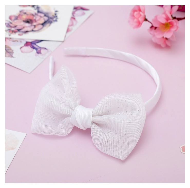 Ободок для волос "Школьница" бант блеск, белый