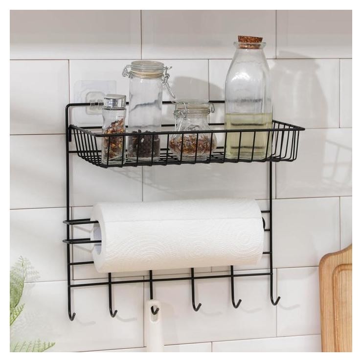 Полка с держателем для полотенец, 6 крючков, цвет чёрный
Полка с держателем для полотенец, 6 крючков, цвет чёрный