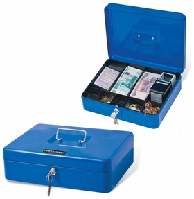 Ящик для денег, ценностей, документов, печатей, 90х240х300 мм, ключевой замок, синий, BRAUBERG Brauberg
