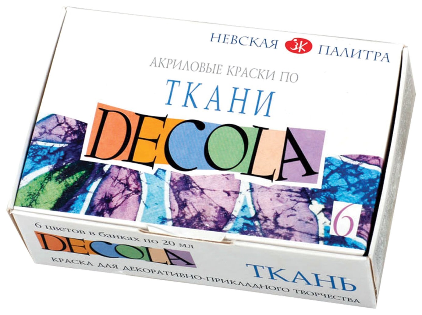 

Краски по ткани акриловые "Декола", 6 цветов по 20 мл, в баночках, Микс
