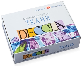 Краски по ткани акриловые Decola 12 цветов по 20 мл, в баночках Невская палитра