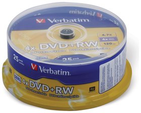 Диски DVD+RW (плюс) VERBATIM 4,7 Gb 4x, комплект 25 шт., Cake Box Verbatim