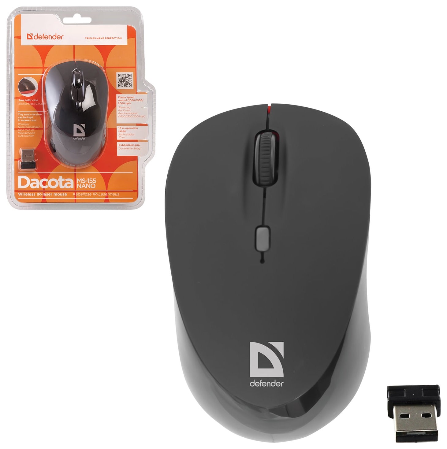 Мышь беспроводная DEFENDER Dacota MS-155, 2 кнопки + 1 колесо-кнопка, лазерная, черно-красная