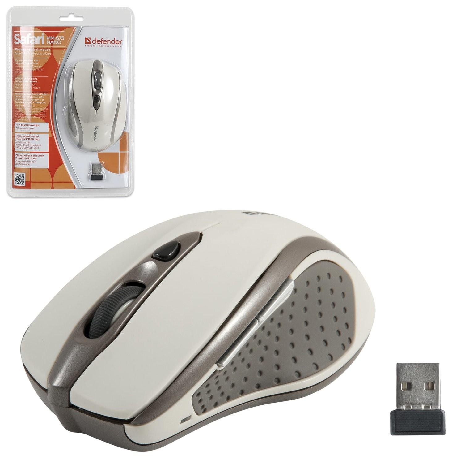 Мышь беспроводная DEFENDER Safari MM-675, 4 кнопки + 1 колесо-кнопка, оптическая, бежевая