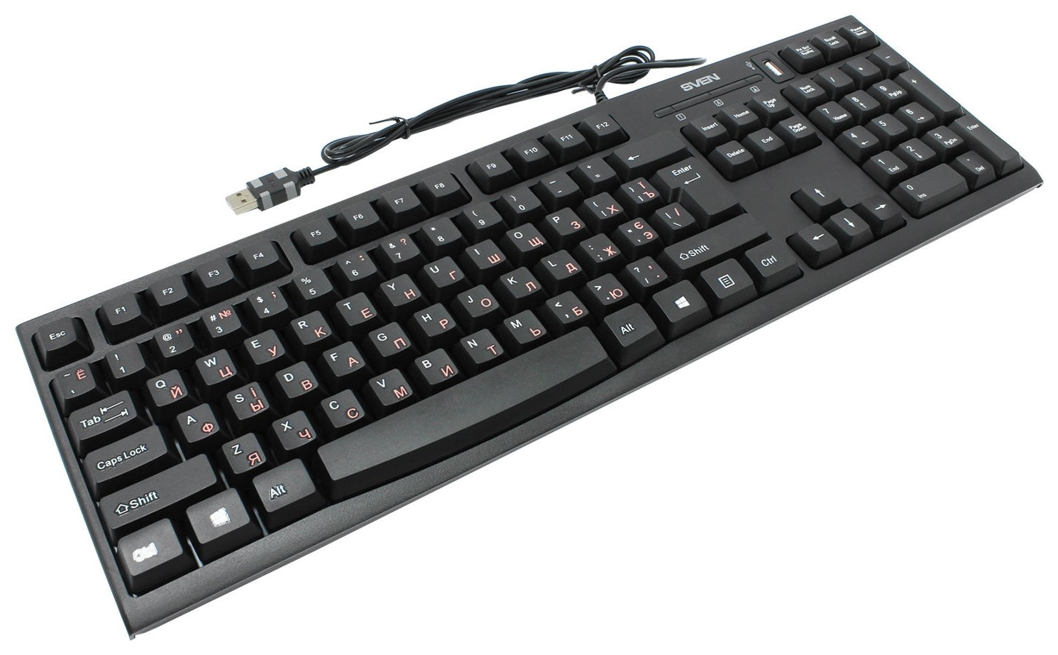Клавиатура проводная с хабом USB, SVEN Standard 304, USB, 104 клавиши, черная