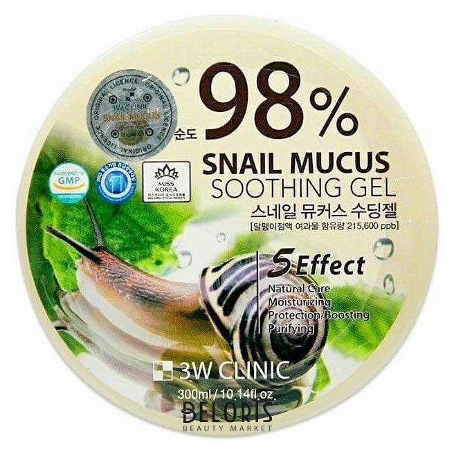 Гель для тела универсальный с экстрактом слизи улитки Snail Mucus Soothing Gel 98% 3W CLINIC Snail Mucus