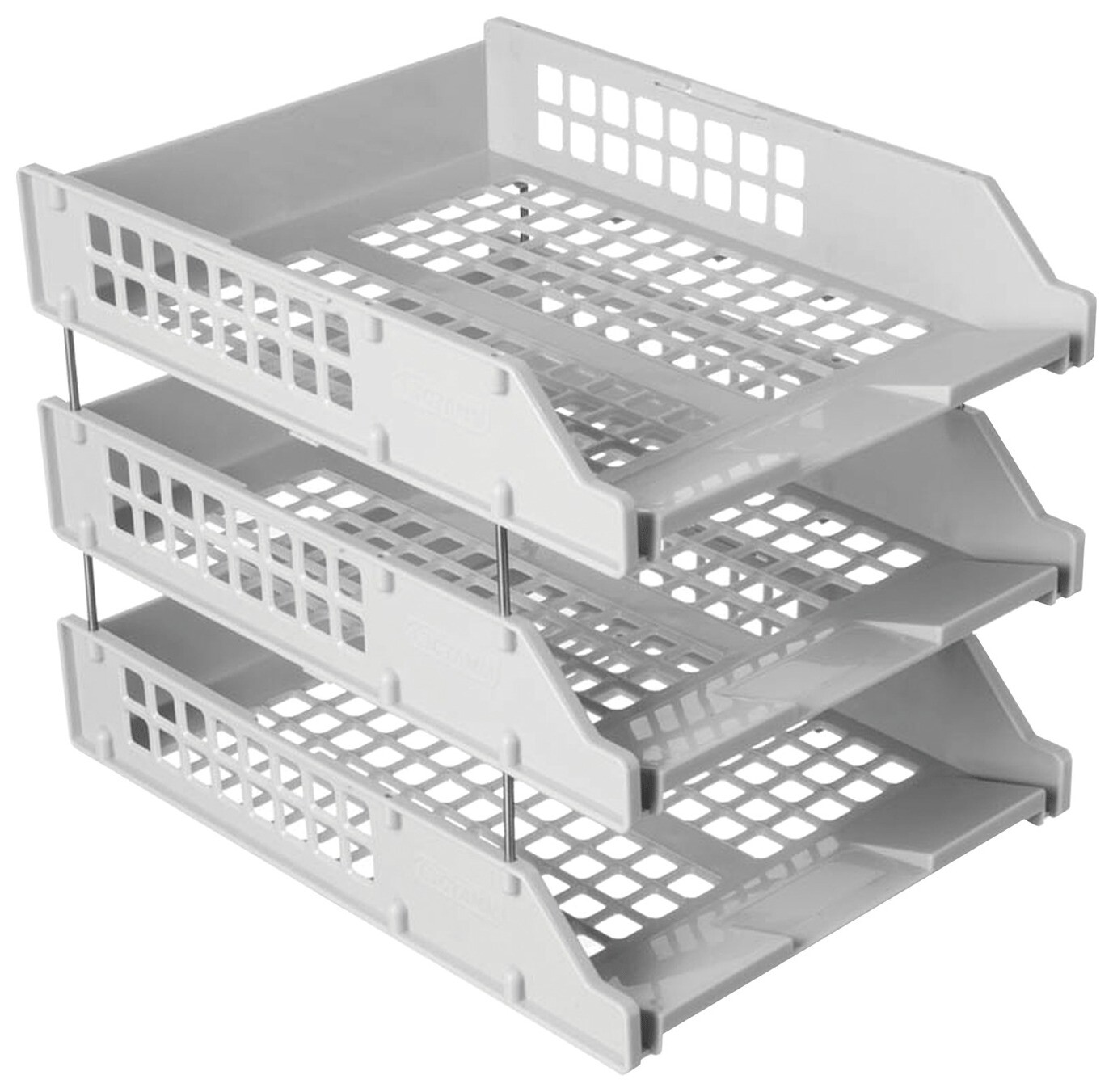 Лотки горизонтальные для бумаг, набор 3 шт. (340х260х240 мм), на металлических стержнях, серые, Стамм "Strong"   Стамм