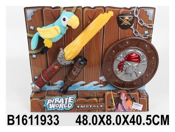 

Набор пирата Попугай, шпага, бинокль, повязка на глаз, щит