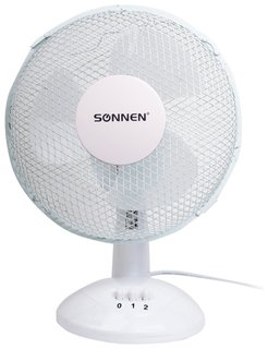 Вентилятор настольный SONNEN TF-25W-23, d=23 см, 25 Вт, на подставке, 2 скоростных режима, белый/серый Sonnen