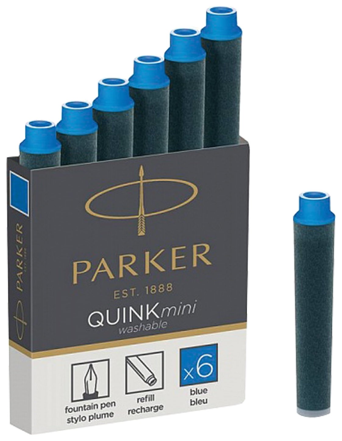 

Картриджи чернильные Parker мини "Cartridge Quink", комплект 6 шт., смываемые чернила, синие