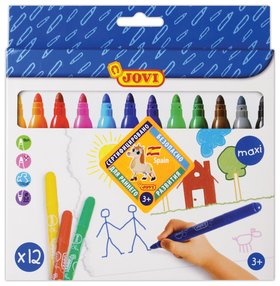 Фломастеры утолщенные Jovi "Maxi", 12 цветов, трехгранные, для малышей, вентилируемый колпачок Jovi
