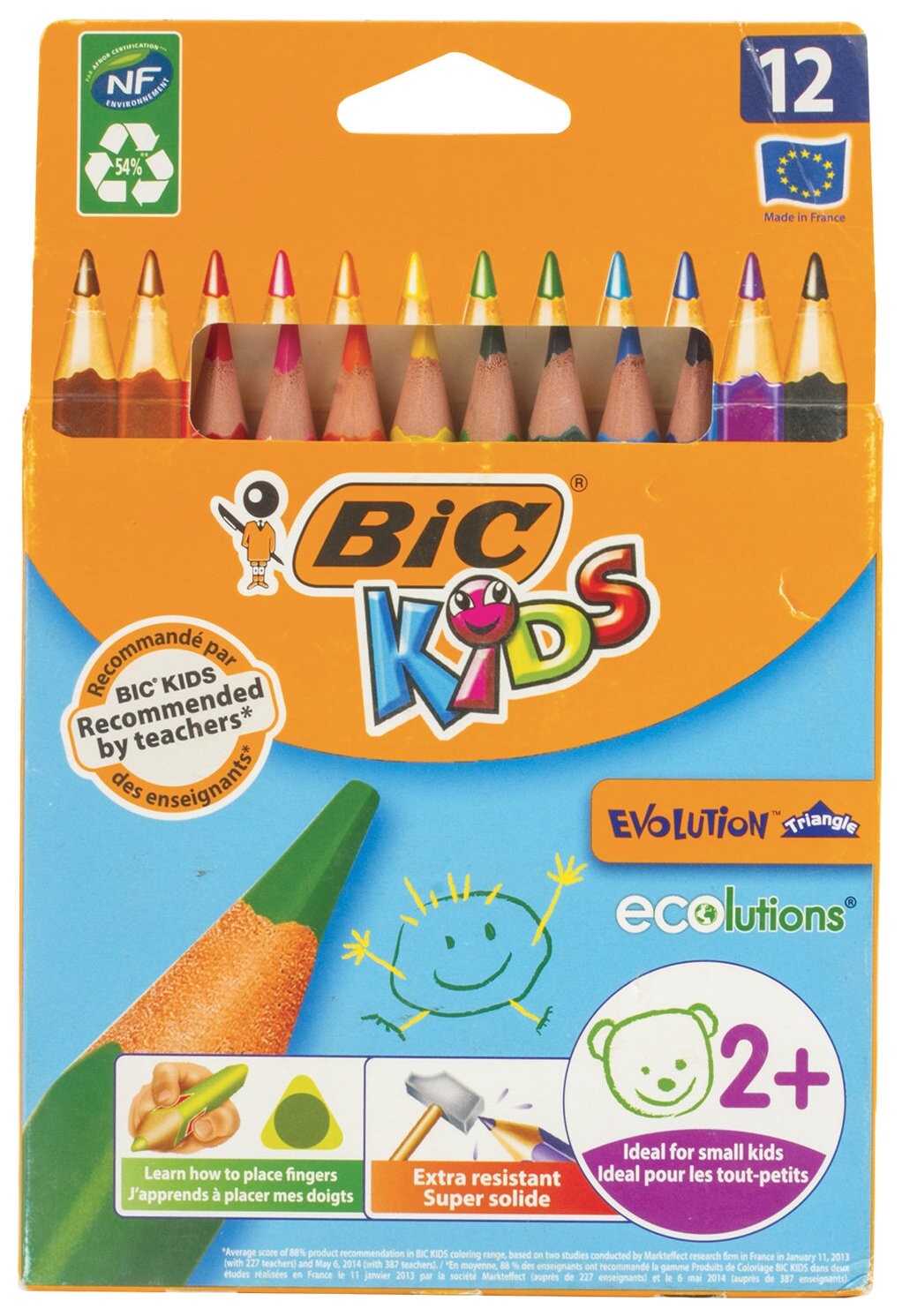 Карандаши цветные трехгранные 12 цветов Evolution BIC