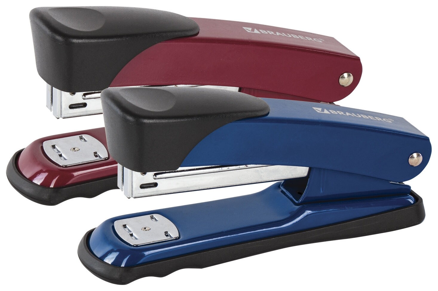 Степлер №24/6, 26/6 металлический "Universal", до 20 листов, Синий/бордовый  Brauberg
