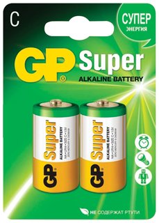 Батарейки GP Super, С (LR14, 14А), алкалиновые, комплект 2 шт., в блистере GР