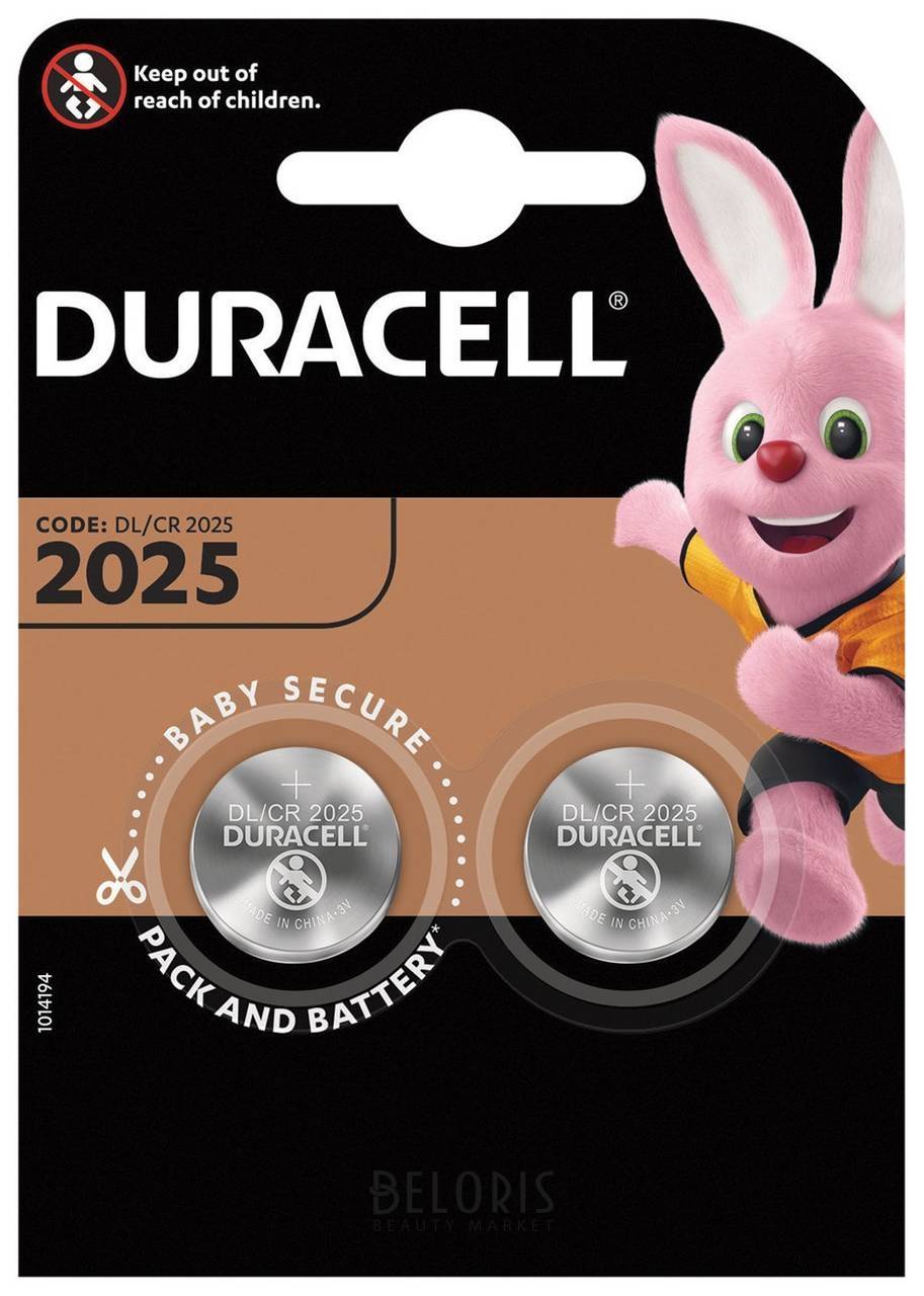 Батарейки Duracell Lithium, Cr2025, литиевые, комплект 2 шт, в блистере Duracell