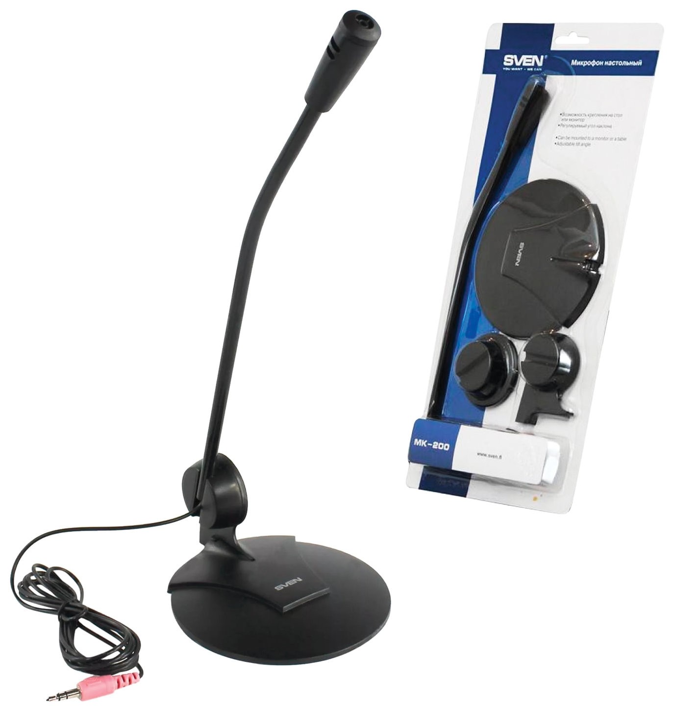 Микрофон настольный SVEN MK-200, кабель 1,8 м, 60 дБ, черный