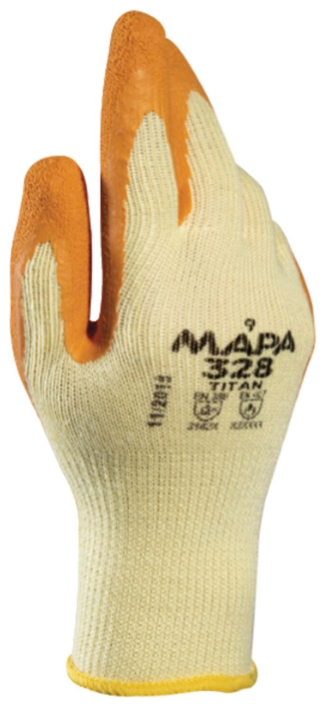 Перчатки текстильные MAPA Enduro/Titan 328, покрытие из натурального латекса (облив), размер 10 (XL), оранжевые/желтые