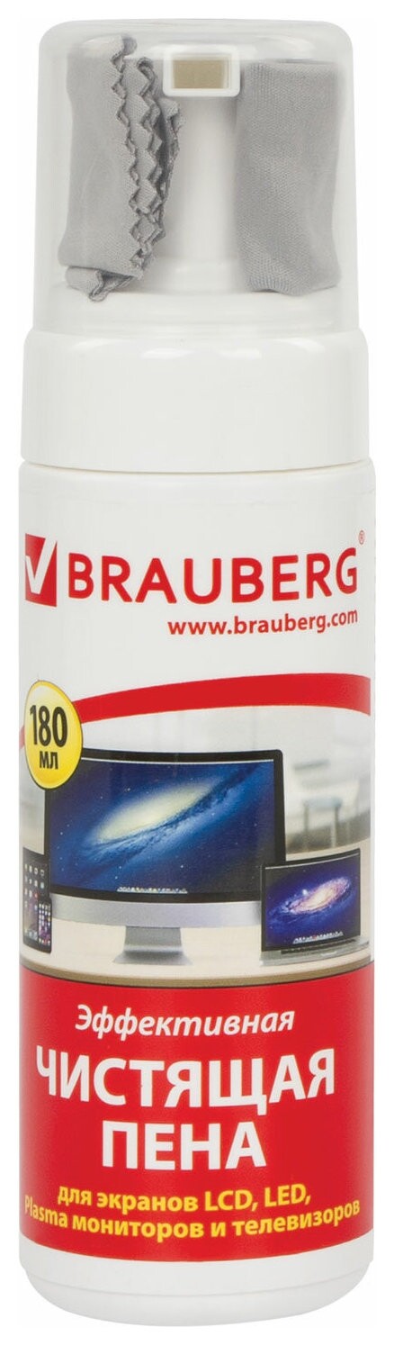 Чистящий набор для экранов всех типов и оптики, комплект: салфетка и пена  Brauberg