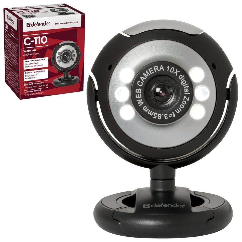 Веб-камера C-110, 0,3 мп, микрофон, Usb 2.0/1.1+3.5 мм Jack, подсветка, регулируемое крепление, черная
