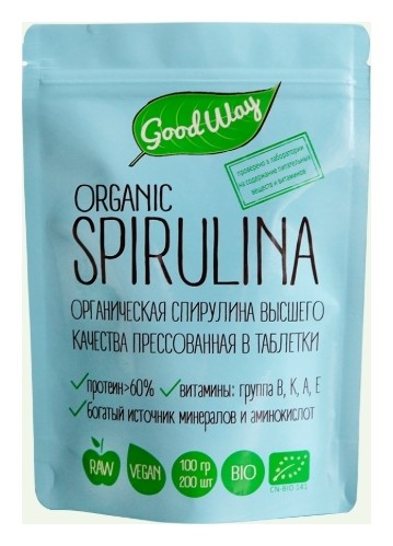 Водоросль Спирулина в таблетках, 200 шт  Good Way