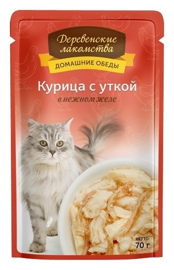 Консервы для кошек Курица с уткой в нежном желе Деревенские лакомства