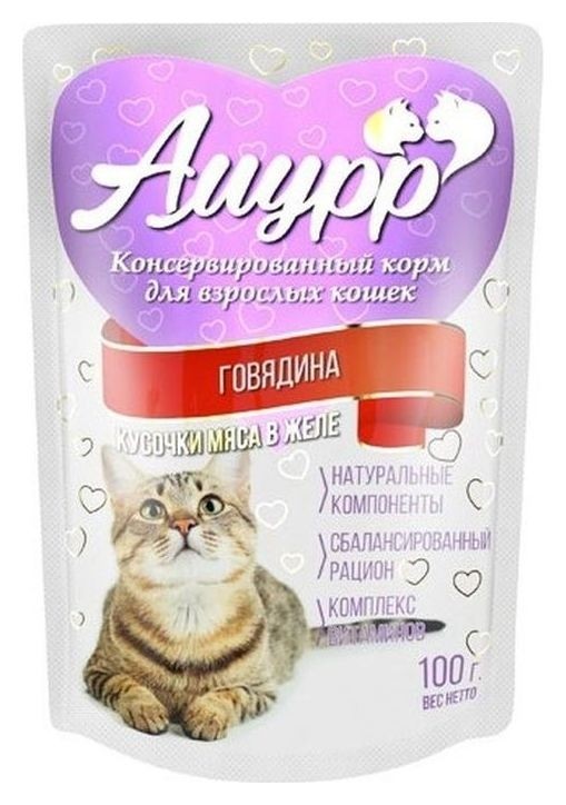 Корм для взрослых кошек Говядина в желе Амурр