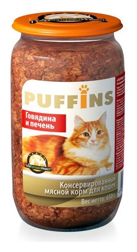 Консервы для кошек Говядина и печень Puffins