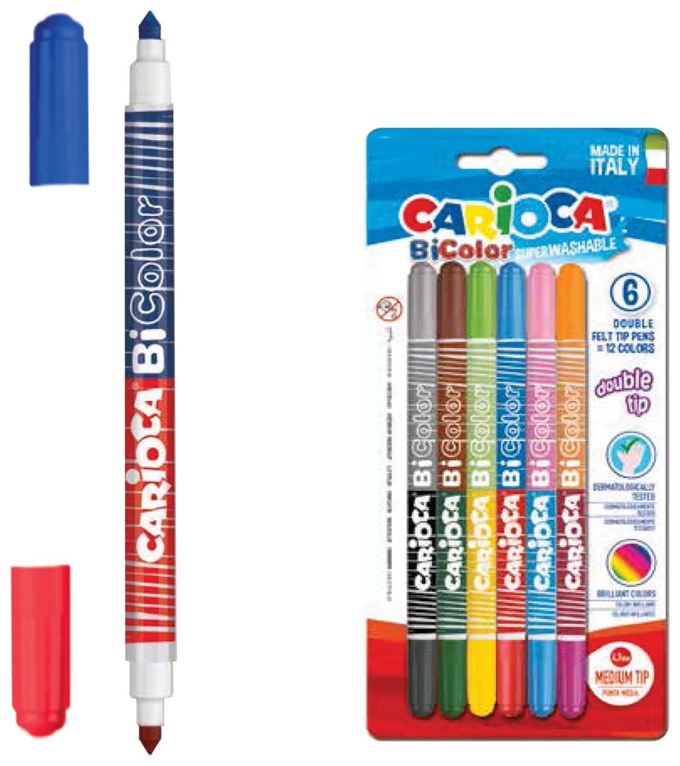 

Фломастеры двухсторонние 6 штук (12 цветов) "Bi-color"