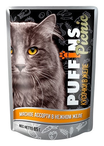 Консервы для кошек Мясное ассорти в нежном желе Puffins