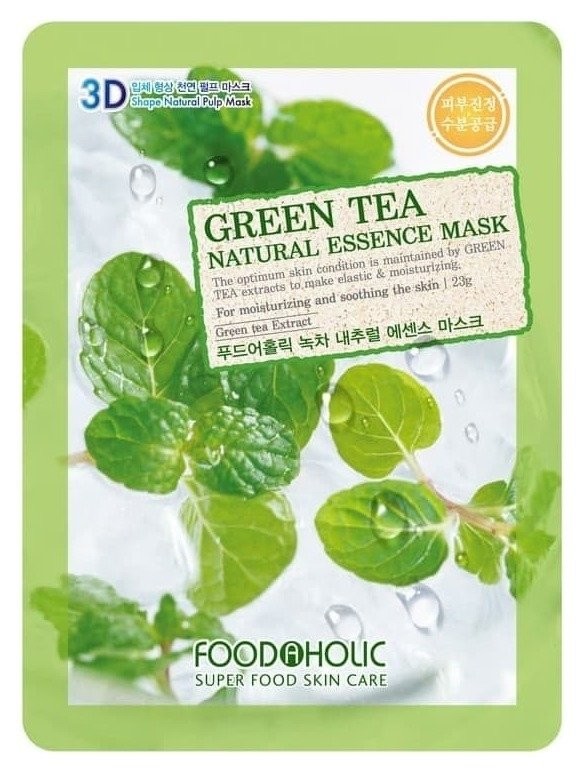 Маска 3D для лица тканевая успокаивающая с экстрактом зеленого чая Green Tea Natural Essence Mask  FoodaHolic