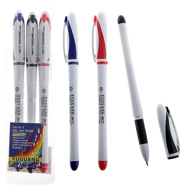 Набор гелевых ручек, 3 цвета, корпус белый с цветными вставками  