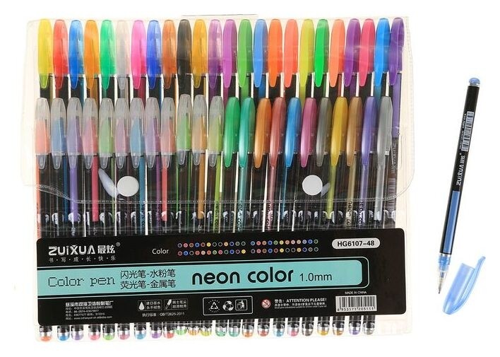 Набор гелевых ручек, 48 цвета, корпус с рисунком  