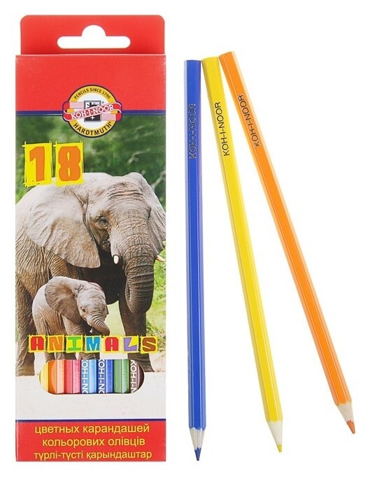 Карандаши 18 цветов "Животные"  Koh-i-noor