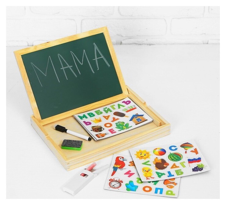 Конструктор магнитный в деревянной коробке Алфавит Лесная мастерская