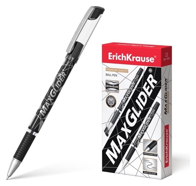 Ручка шариковая MaxGlider, Ultra Glide, суперкомфортное письмо, стержень чёрный  Erich krause