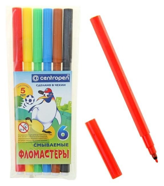 Фломастеры 6 цветов Пингвины Centropen