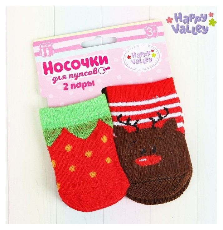

Носочки для пупсов Оленёнок и клубничка, набор 2 пары