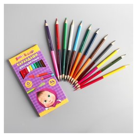 Двухсторонние цветные карандаши 24 цвета 12 штук Маша и Медведь