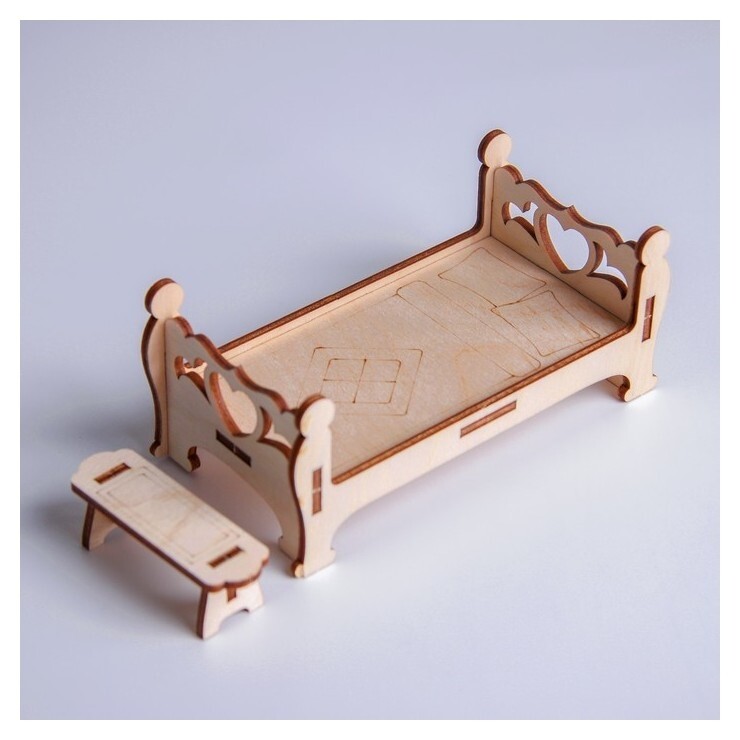 Кукольная мебель Кровать с лавочкой  Лесная мастерская