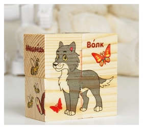 Кубики деревянные "Лесные животные" набор 4 шт. Лесная мастерская