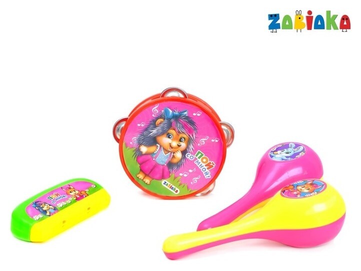 Набор музыкальных инструментов "Пой со мной": бубен, 2 маракаса, губная гармошка Zabiaka