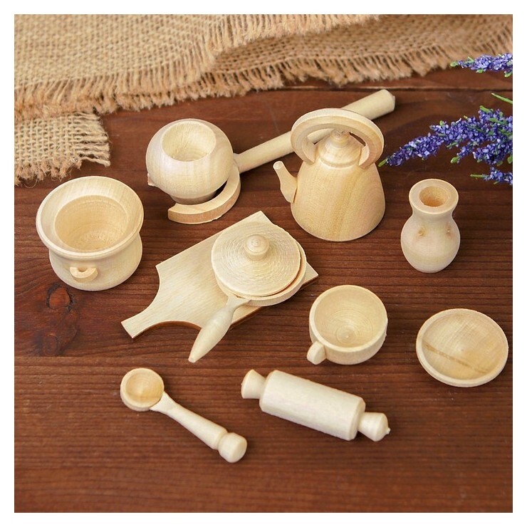 Набор посуды для кукол  Деревянные игрушки Динни