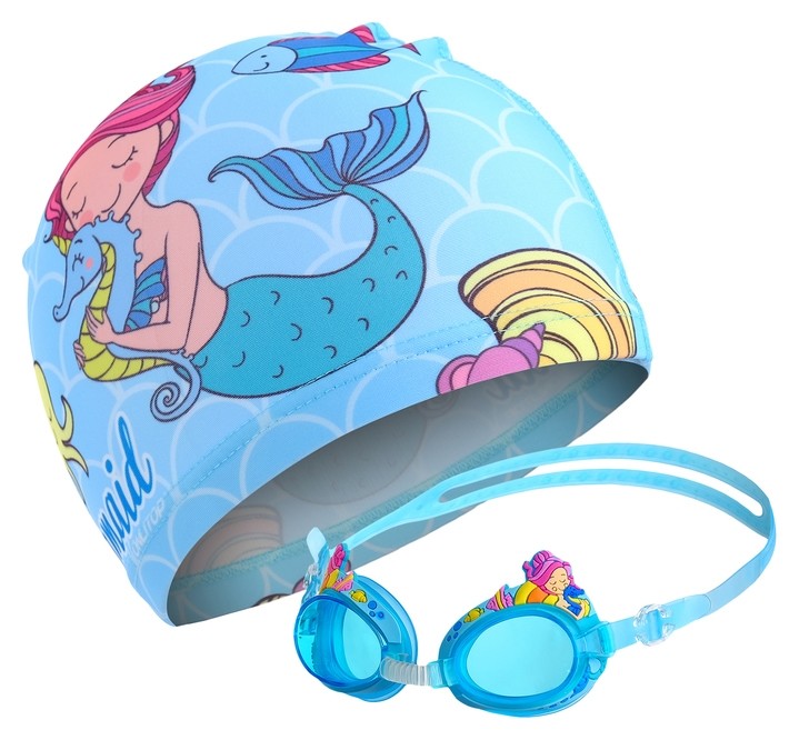 Набор детский Русалка шапка + очки для плавания