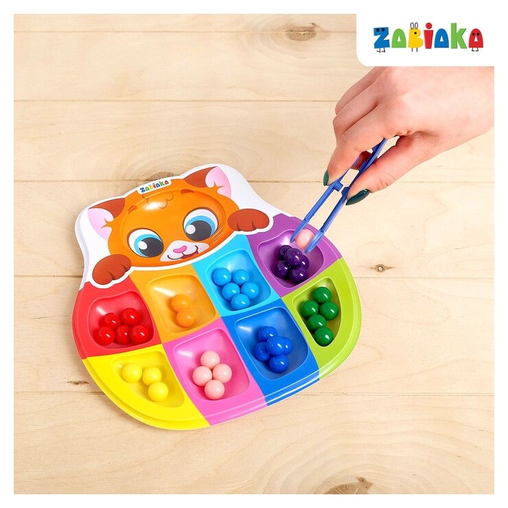 Сортер на 8 цветов Весёлые бусинки с пинцетом  Iq-zabiaka