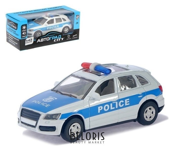 Машина металлическая Полицейский джип инерционная, свет и звук, масштаб 1:43, цвет белый Автоград