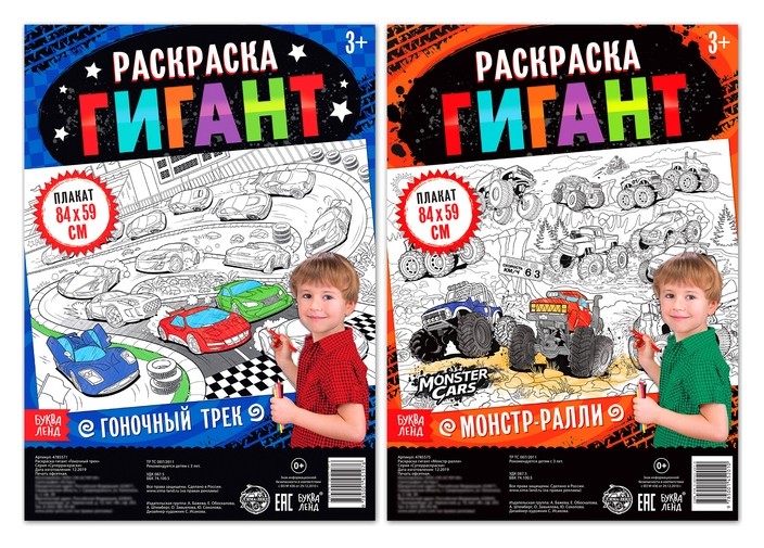 

Набор раскрасок гигантов Для юного гонщика, 2 шт