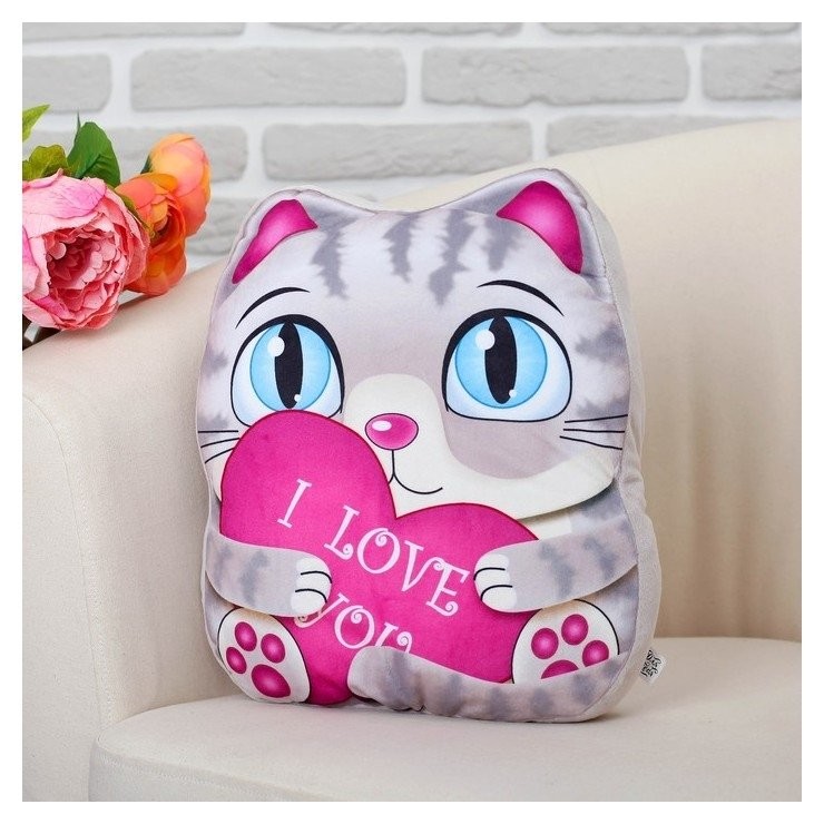 

Мягкая игрушка Котик с сердцем, Серый
